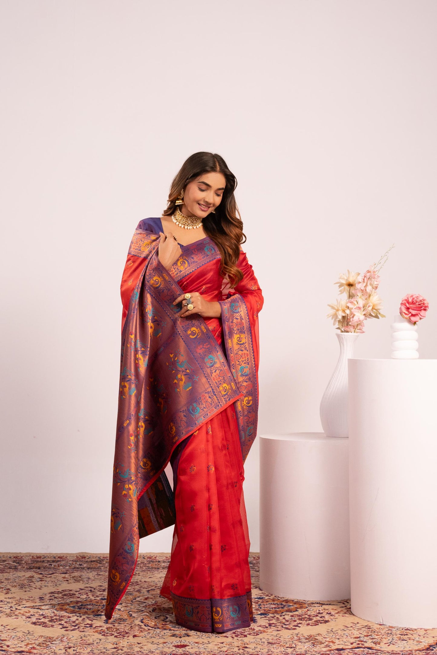 Classic Banarasi Paithani with Traditional Zari - RED