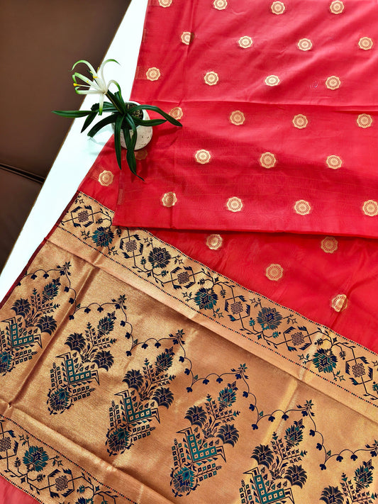 Maharashtrian Paithani Silk Saree - RED