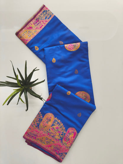 PURE SOFT RAJWADI PASHMINA SILK SAREE - ROYAL BLUE