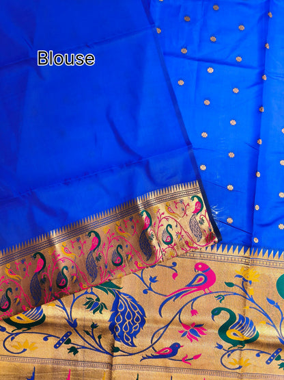 Premium Teal  Silk Saree with Peacock & Bird Woven Pallu- ROYAL BLUE