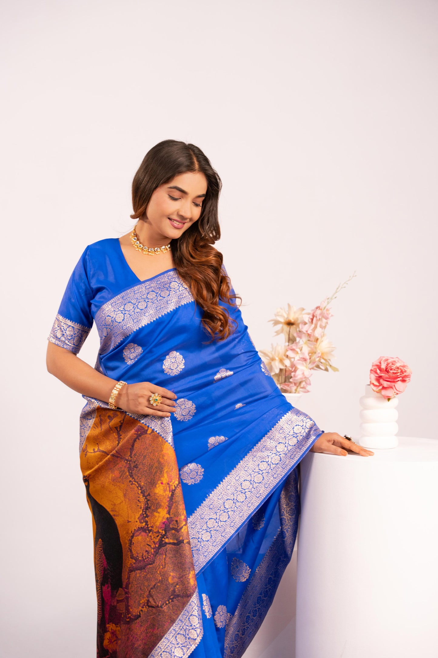 Handloom Banarasi Paithani Silk Saree with Artistic Peacock Pallu - ROYAL BLUE
