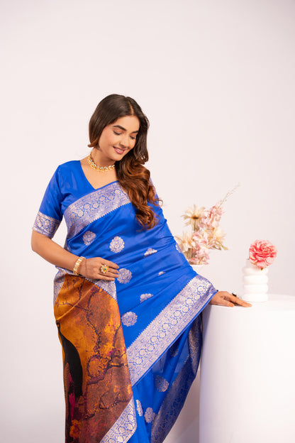 Handloom Banarasi Paithani Silk Saree with Artistic Peacock Pallu - ROYAL BLUE