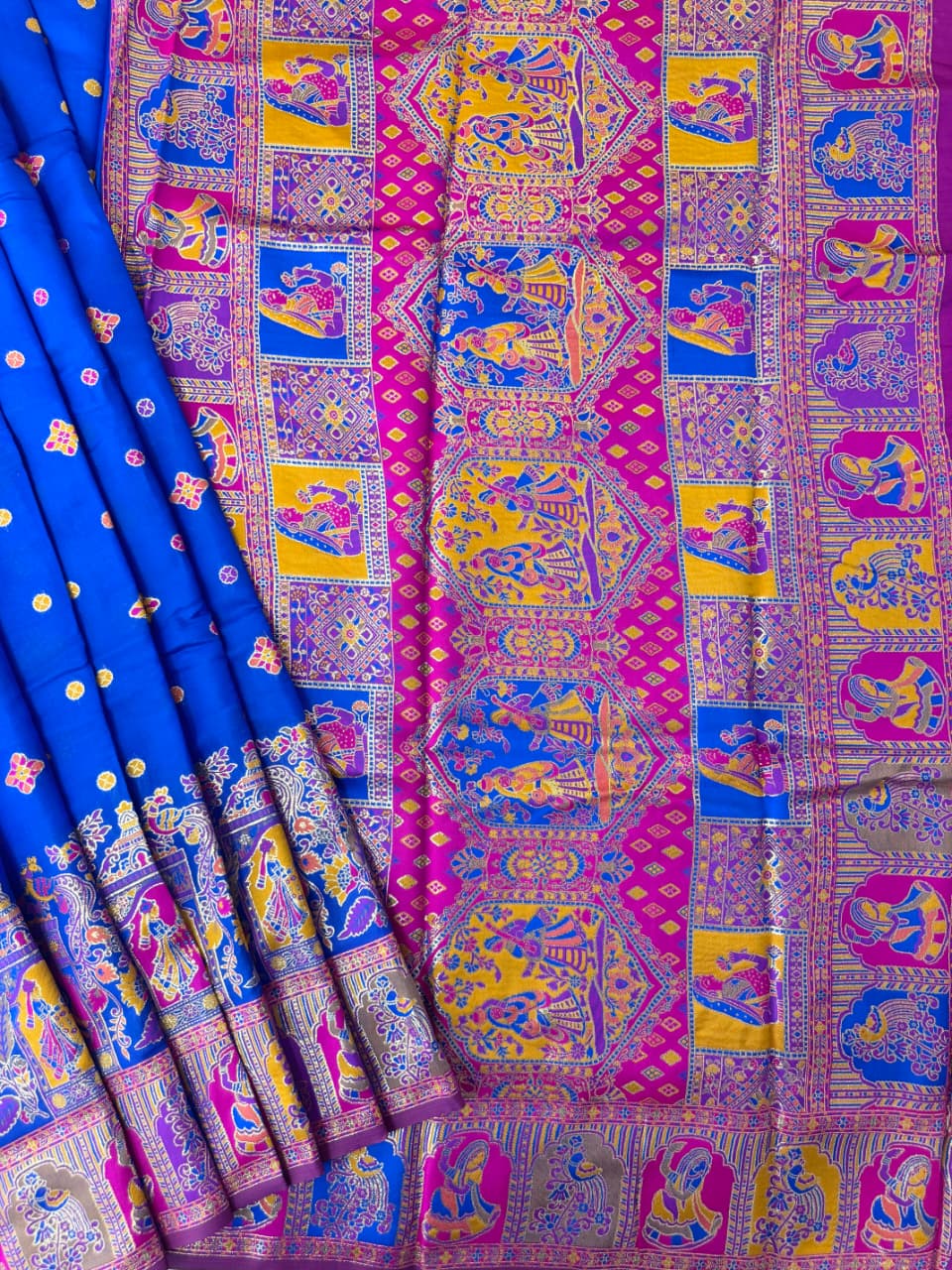 SOFT BANARASI PASHMINA  SAREE -  ROYAL BLUE