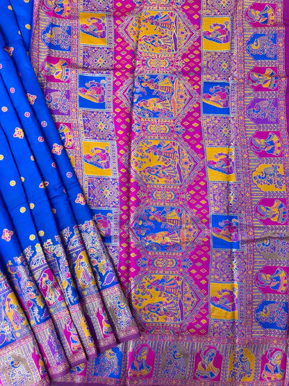 SOFT BANARASI PASHMINA  SAREE -  ROYAL BLUE