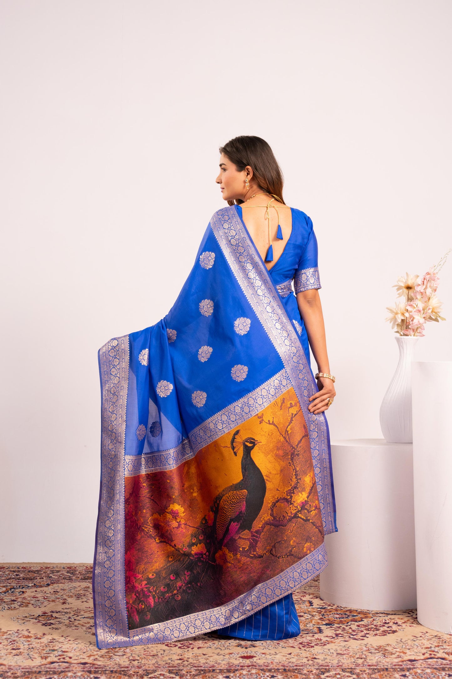 Handloom Banarasi Paithani Silk Saree with Artistic Peacock Pallu - ROYAL BLUE