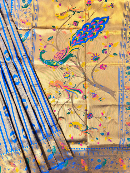 Banarsi Paithani Copper Zari Silk Saree- Royal Blue
