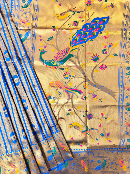 Banarsi Paithani Copper Zari Silk Saree- Royal Blue