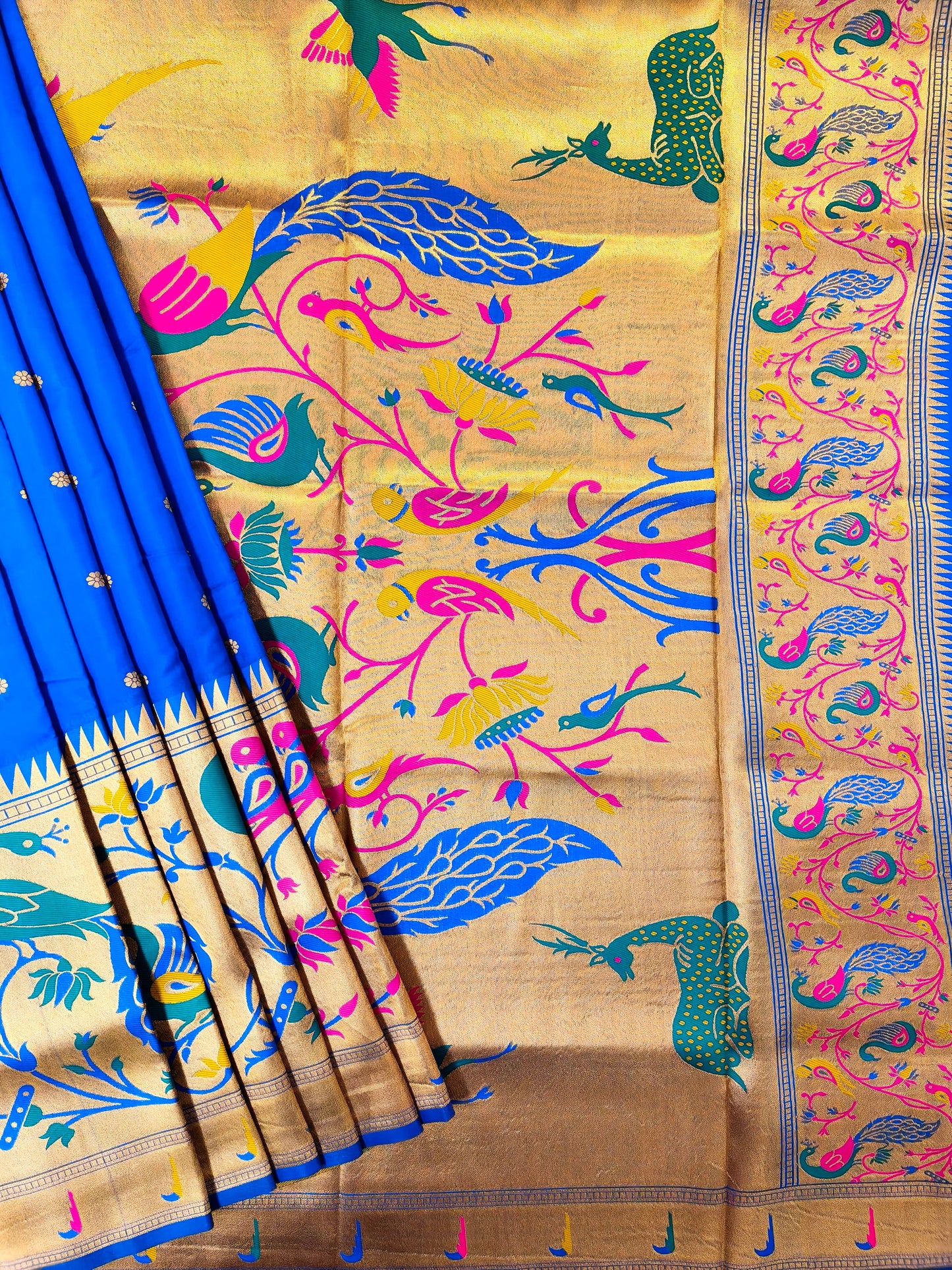Premium Teal  Silk Saree with Peacock & Bird Woven Pallu- ROYAL BLUE