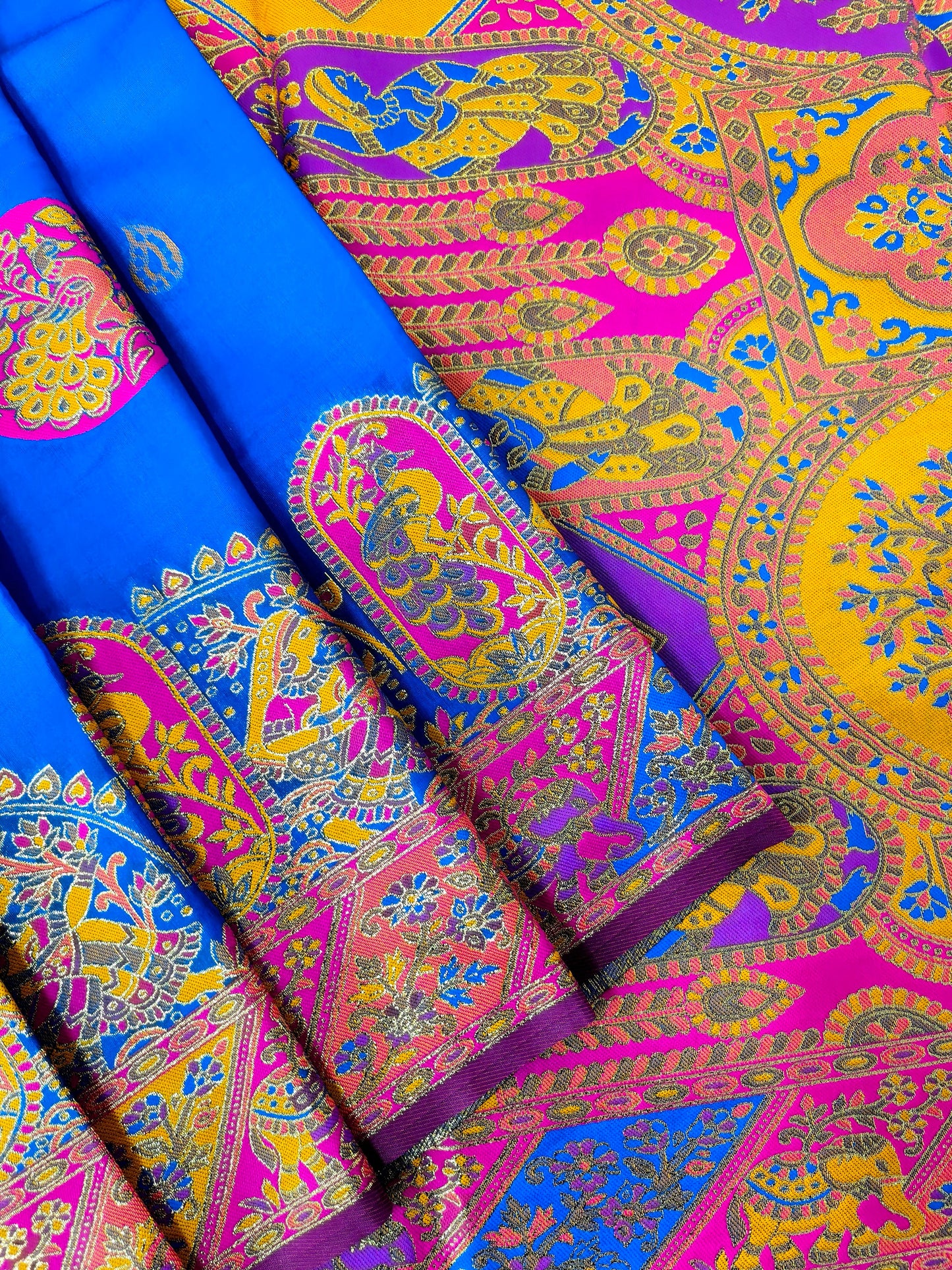 PURE SOFT RAJWADI PASHMINA SILK SAREE - ROYAL BLUE