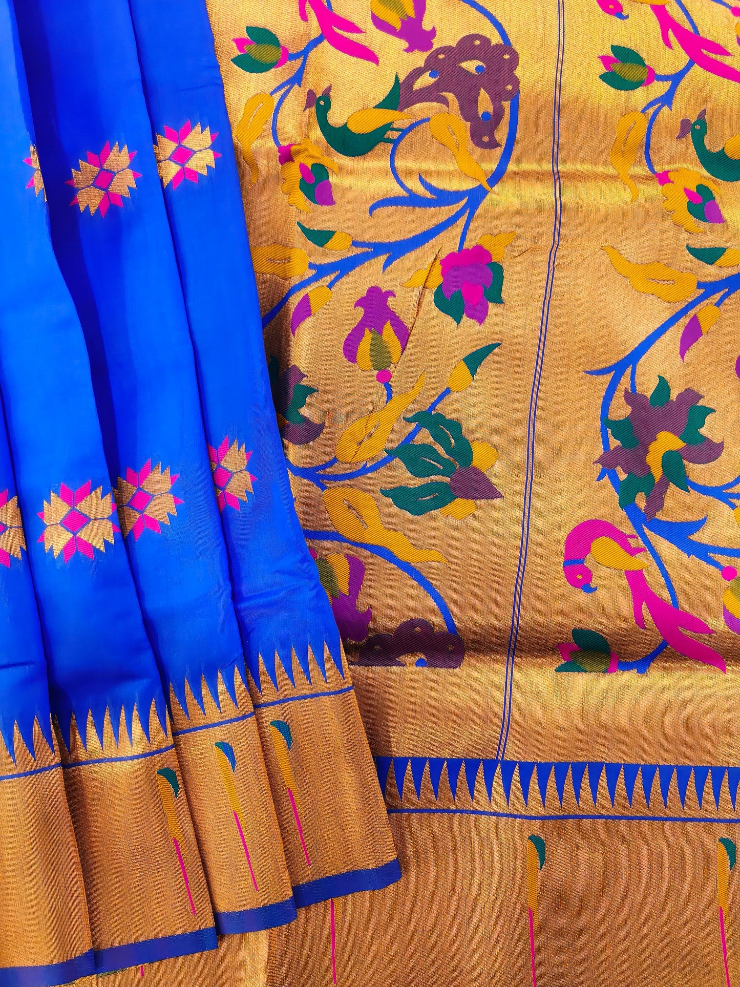 Banarasi Paithani With Bird & Floral Pallu - ROYAL BLUE