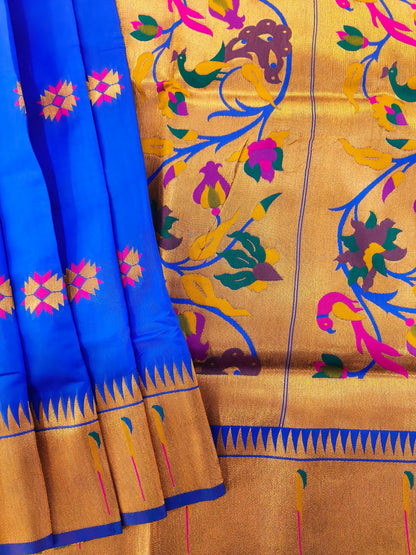 Banarasi Paithani With Bird & Floral Pallu - ROYAL BLUE
