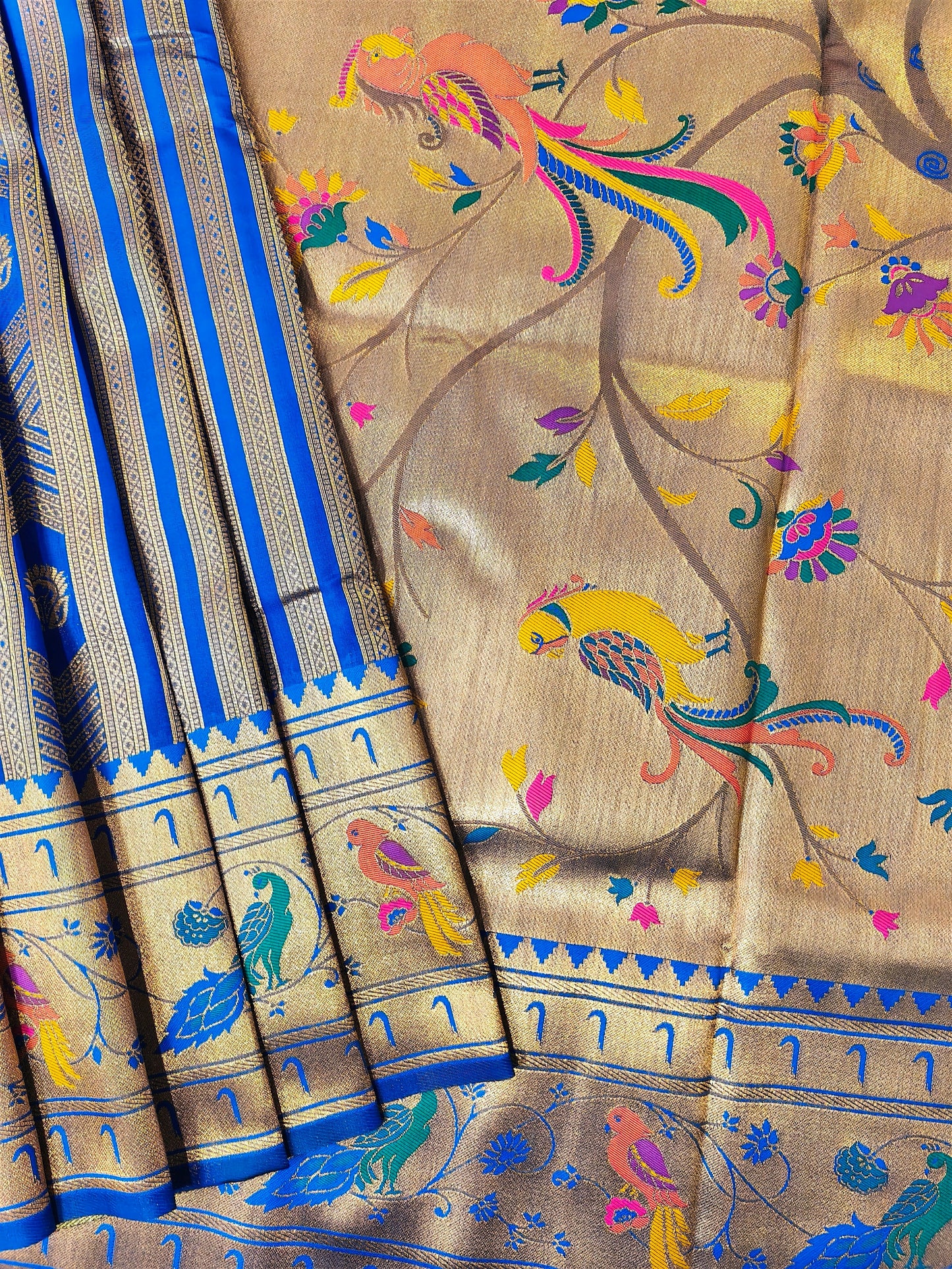 Banarsi Paithani Copper Zari Silk Saree- Royal Blue