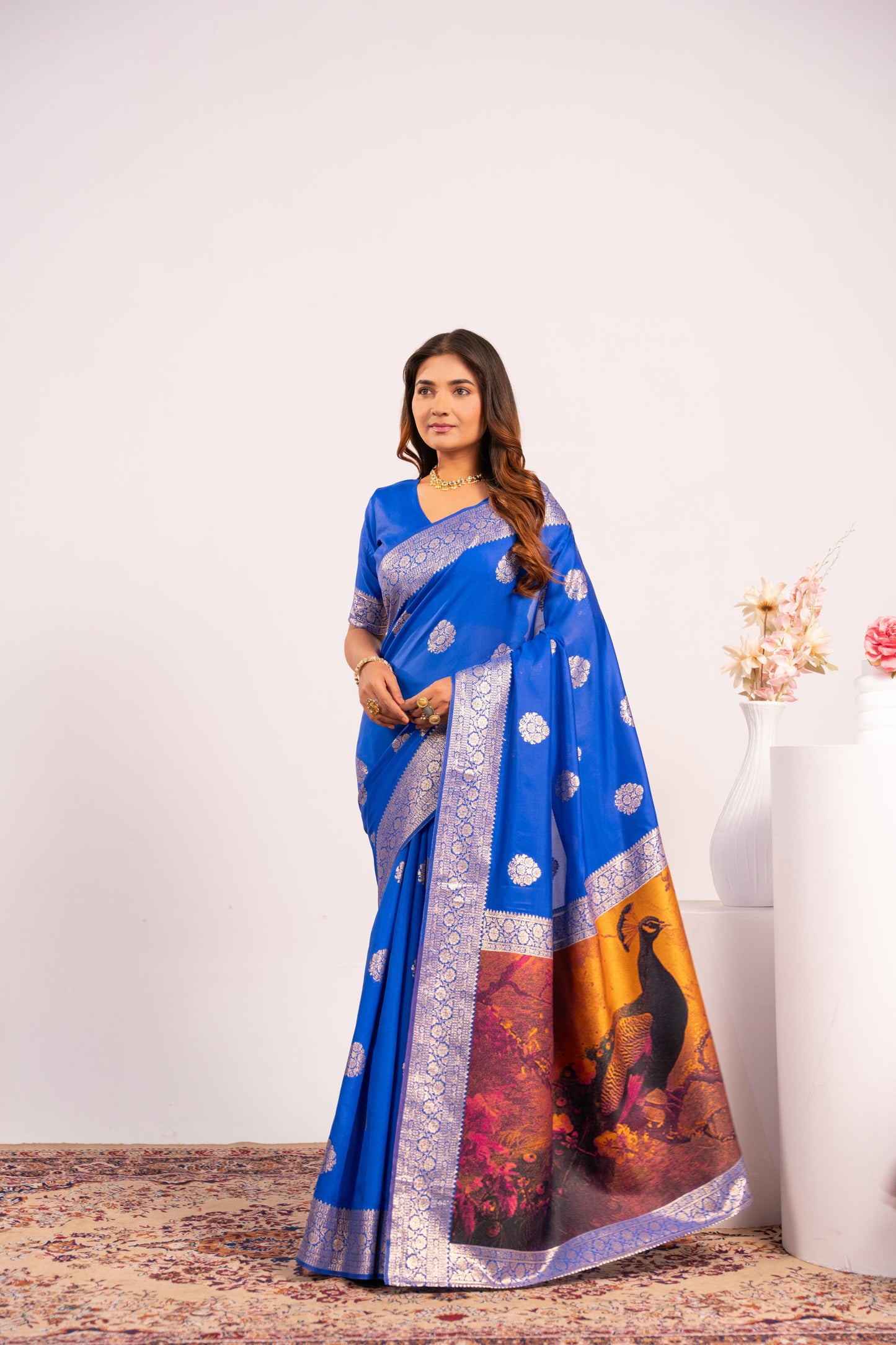 Handloom Banarasi Paithani Silk Saree with Artistic Peacock Pallu - ROYAL BLUE