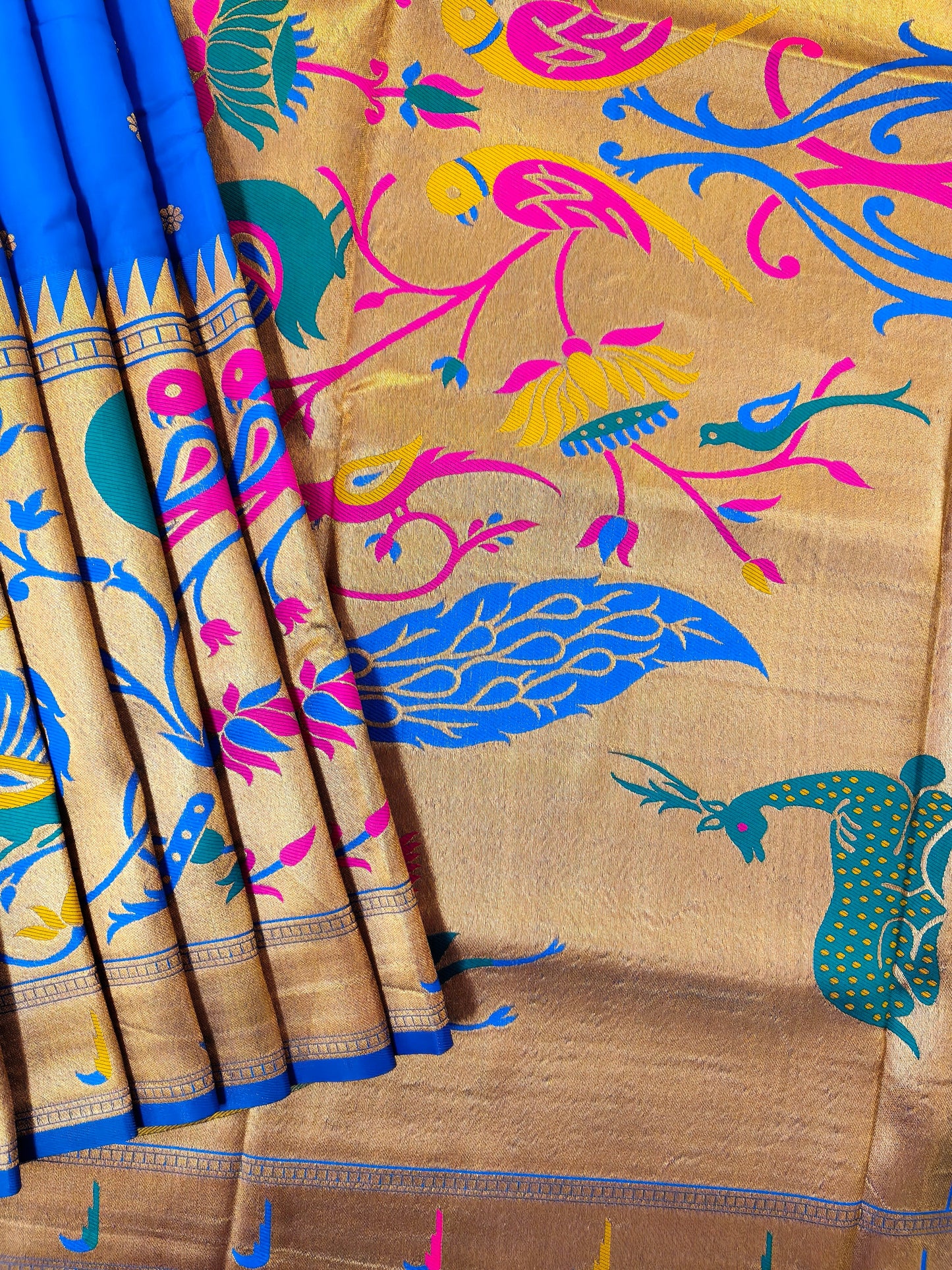 Premium Teal  Silk Saree with Peacock & Bird Woven Pallu- ROYAL BLUE