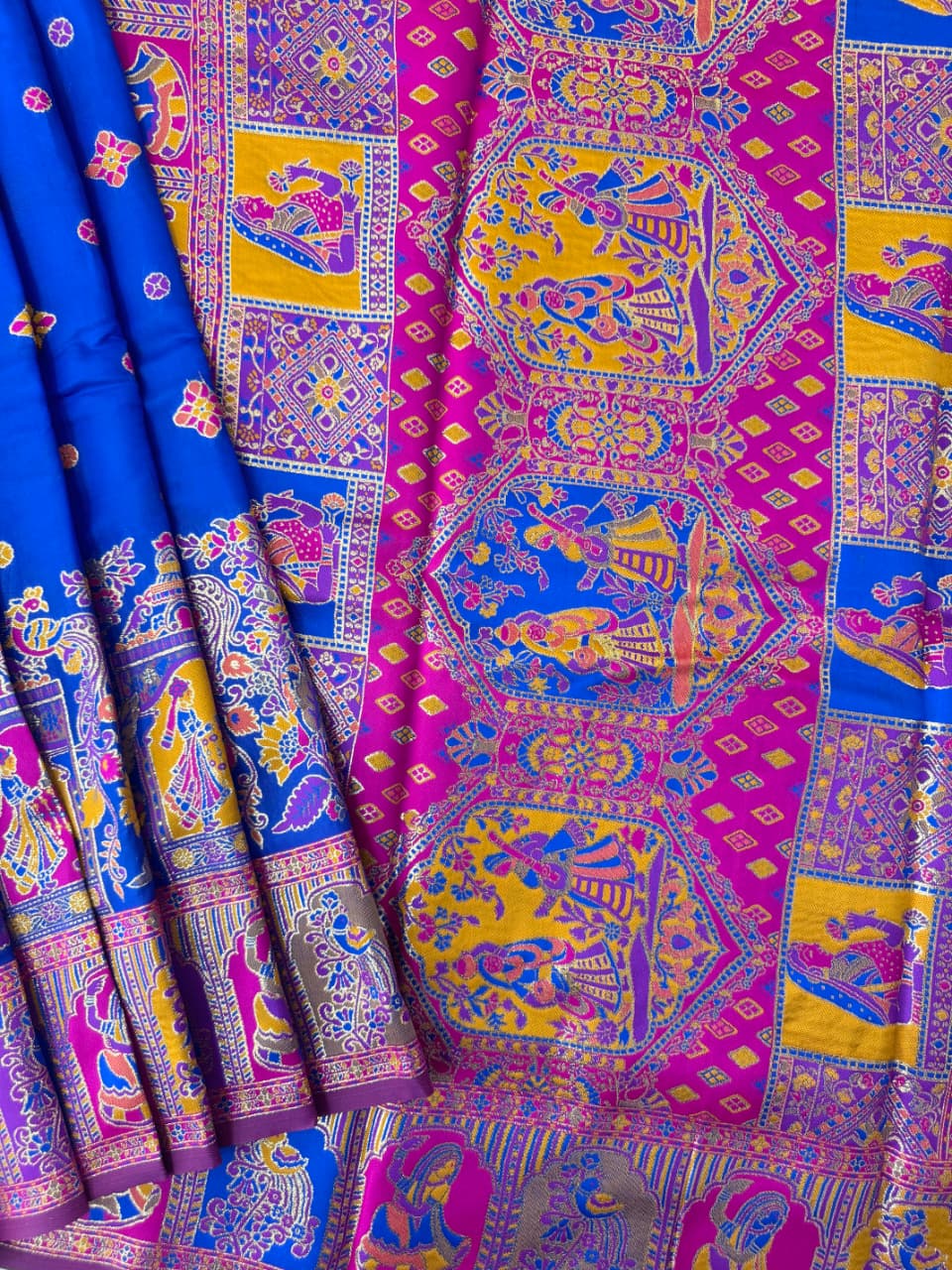 SOFT BANARASI PASHMINA  SAREE -  ROYAL BLUE