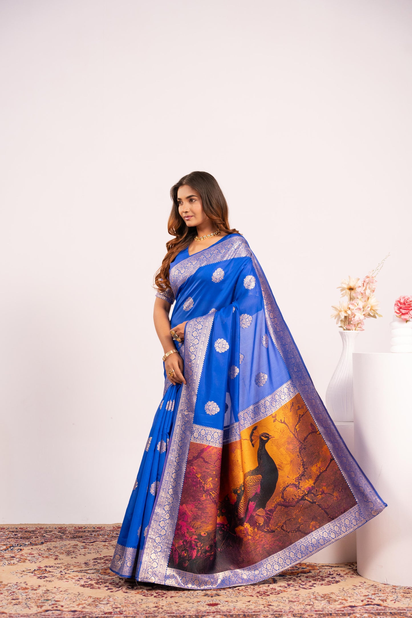 Handloom Banarasi Paithani Silk Saree with Artistic Peacock Pallu - ROYAL BLUE