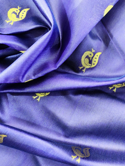 Heritage Hand-Weaving Silk Saree with Parrot Design- ROYAL BLUE