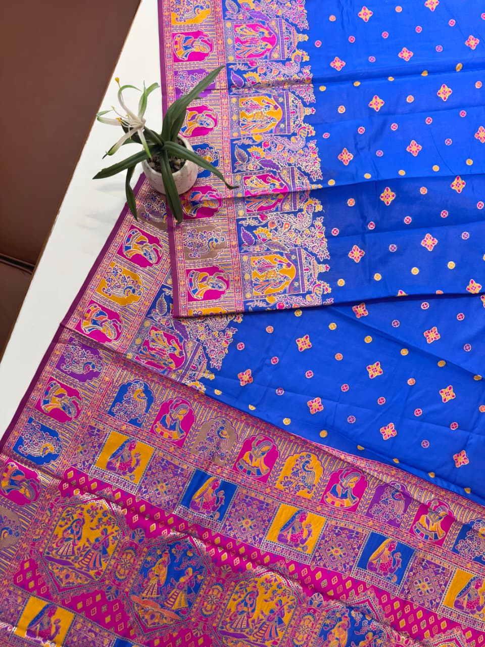 SOFT BANARASI PASHMINA  SAREE -  ROYAL BLUE