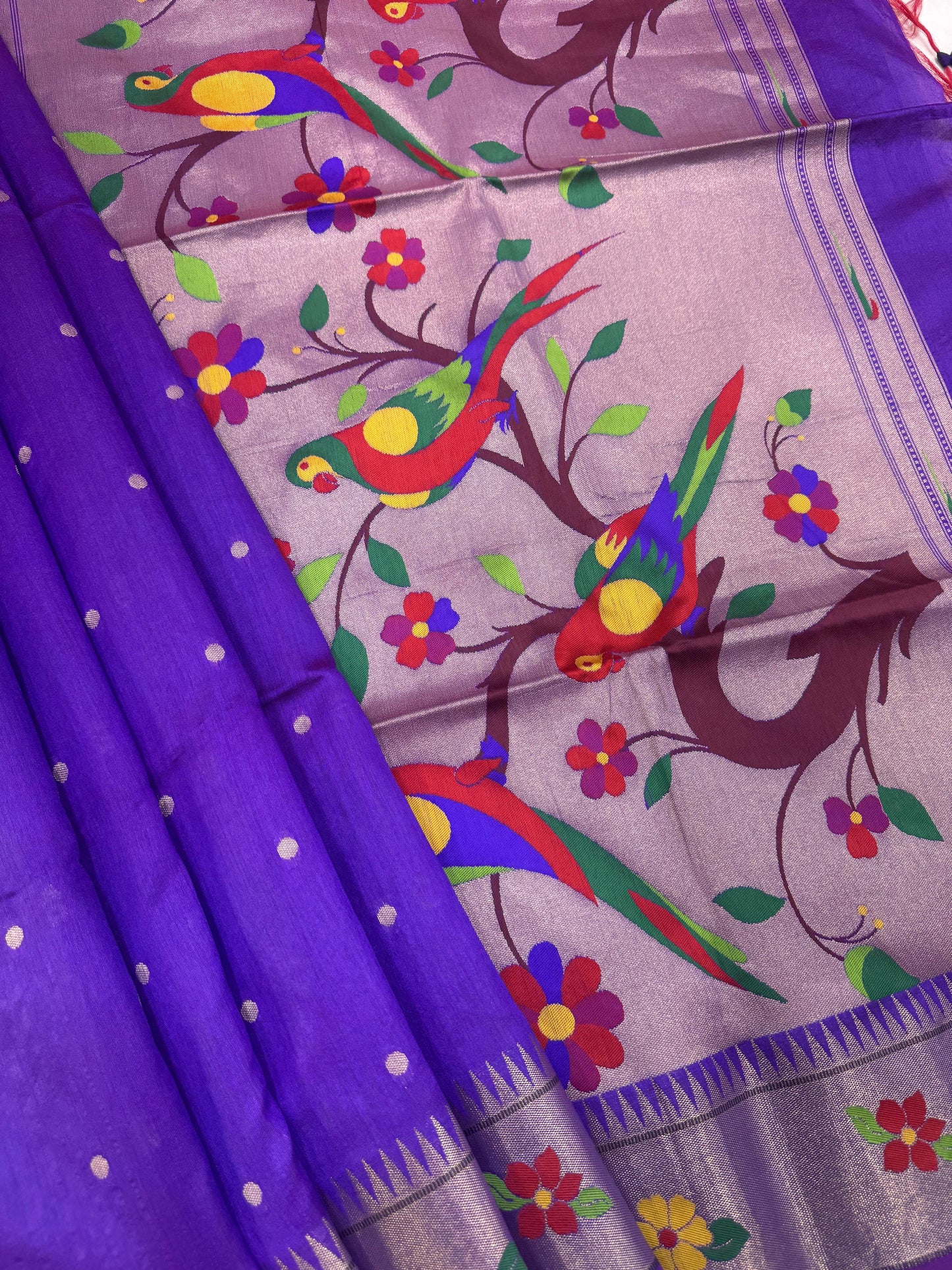 Khadi Raw Silk Saree | Traditional Floral & Parrot Design | Elegant Ethnic Saree -ROYAL BLUE