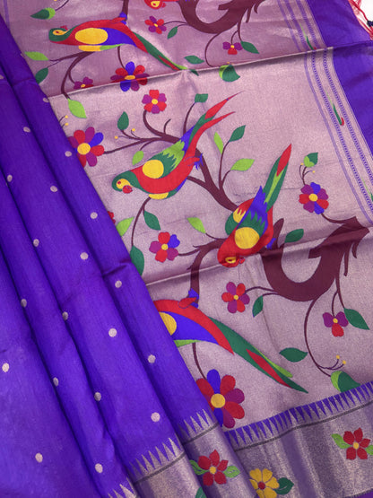 Khadi Raw Silk Saree | Traditional Floral & Parrot Design | Elegant Ethnic Saree -ROYAL BLUE