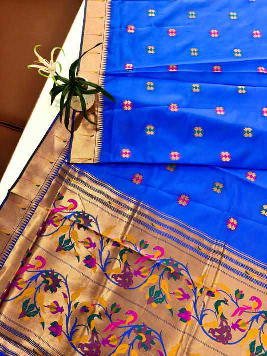Banarasi Paithani With Bird & Floral Pallu - ROYAL BLUE