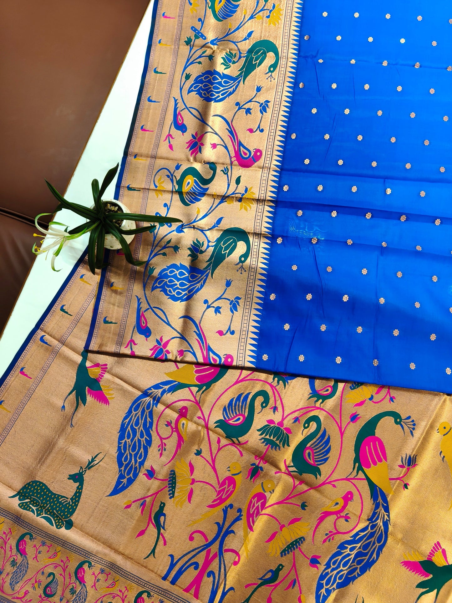 Premium Teal  Silk Saree with Peacock & Bird Woven Pallu- ROYAL BLUE