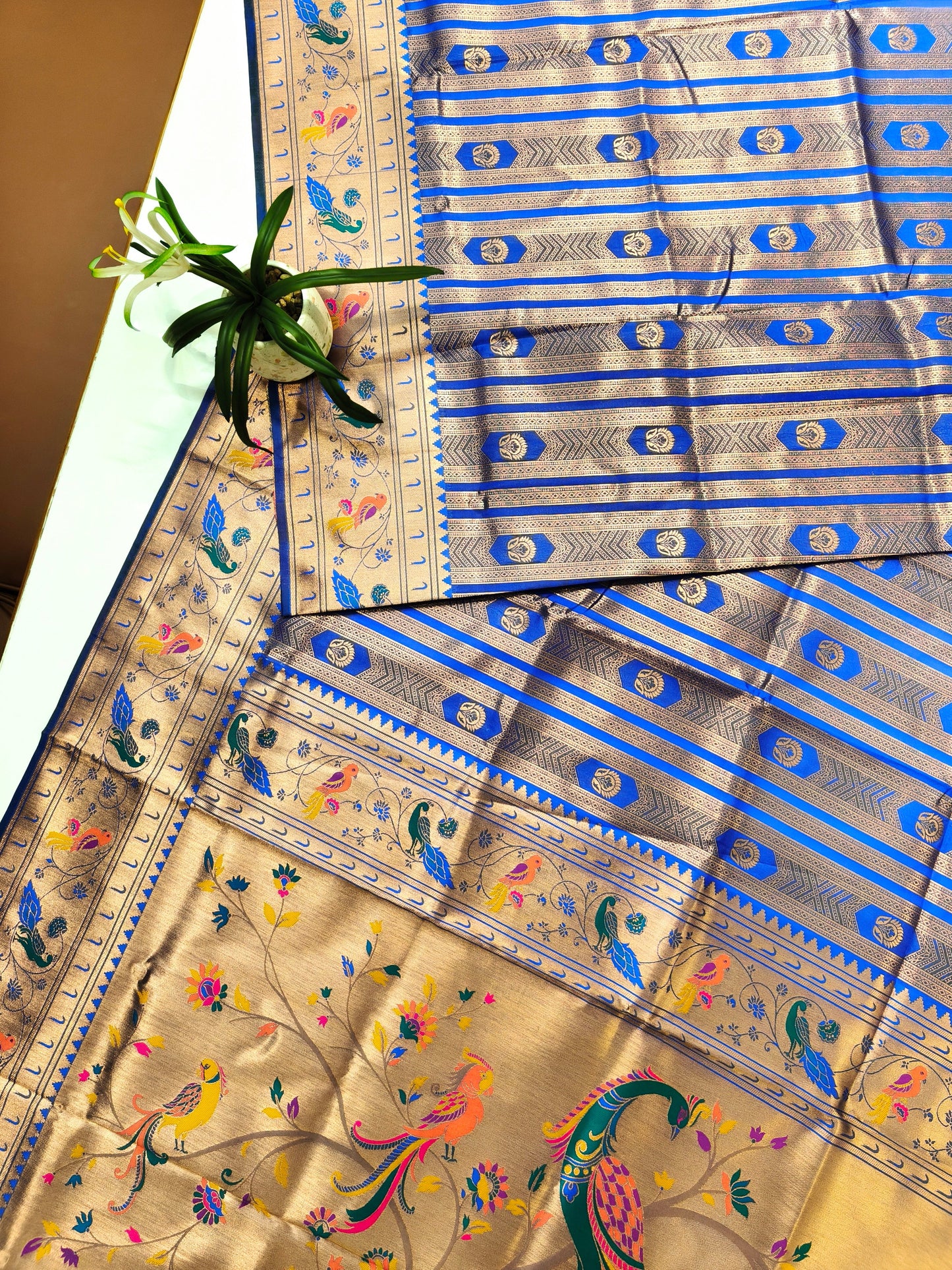 Banarsi Paithani Copper Zari Silk Saree- Royal Blue