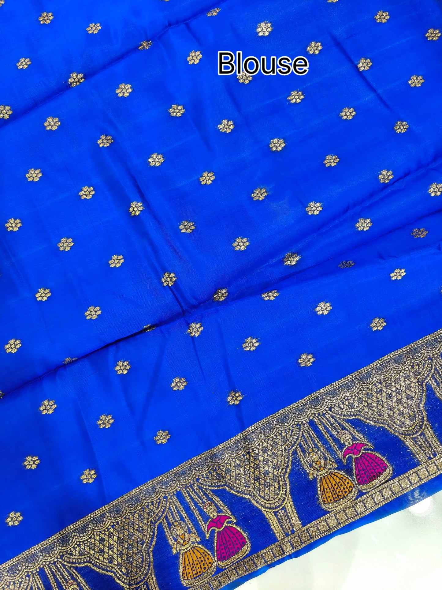 SOFT BANARASI PASHMINA  SAREE WITH ZARI BORDER -  ROYAL BLUE