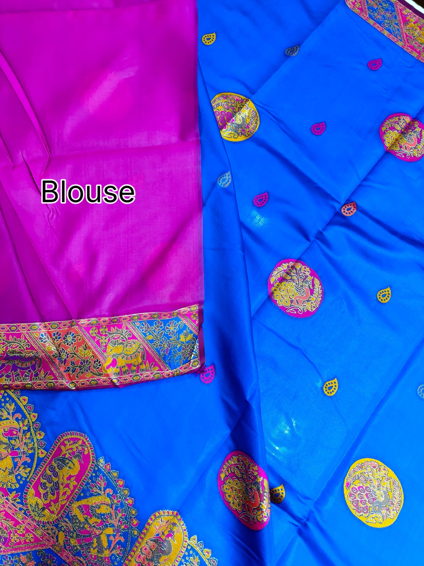PURE SOFT RAJWADI PASHMINA SILK SAREE - ROYAL BLUE