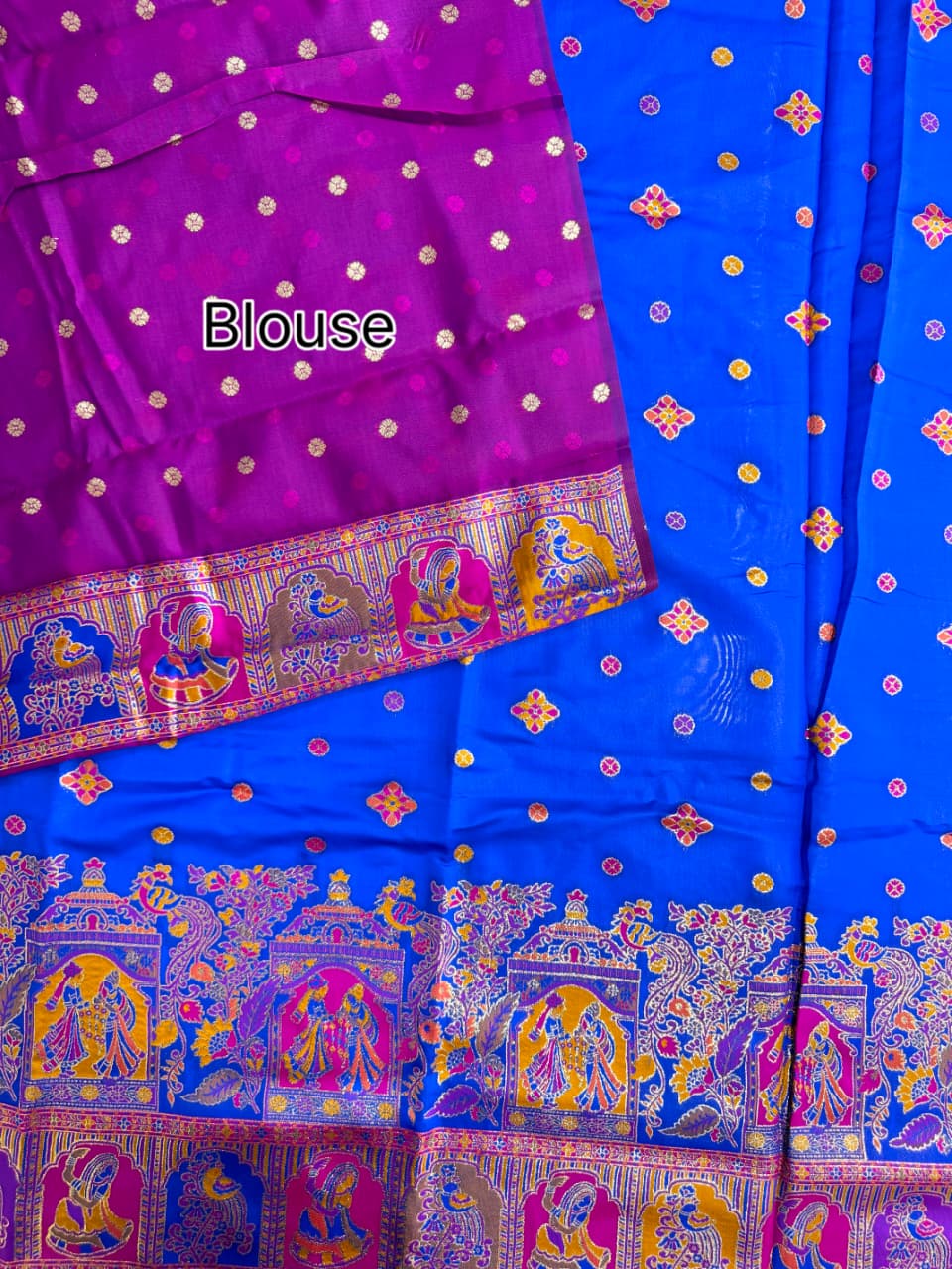 SOFT BANARASI PASHMINA  SAREE -  ROYAL BLUE
