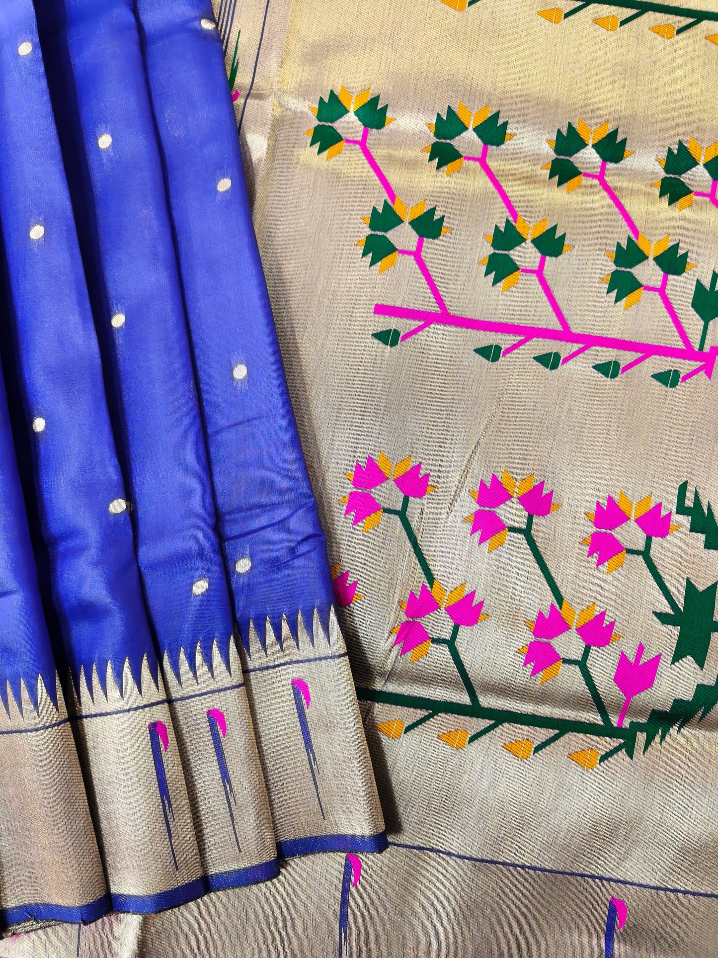 Banarasi Paithani Saree Design with Traditional Kalpavalli Pattern-ROYAL BLUE