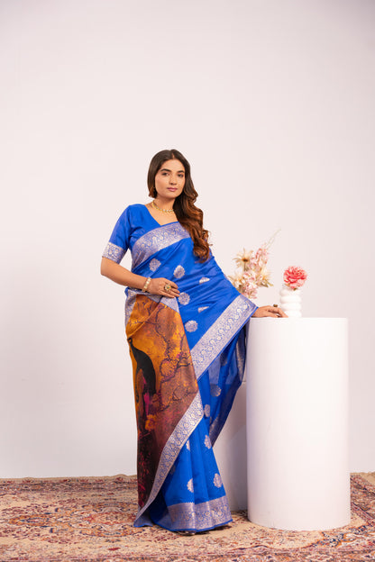 Handloom Banarasi Paithani Silk Saree with Artistic Peacock Pallu - ROYAL BLUE