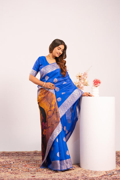 Handloom Banarasi Paithani Silk Saree with Artistic Peacock Pallu - ROYAL BLUE