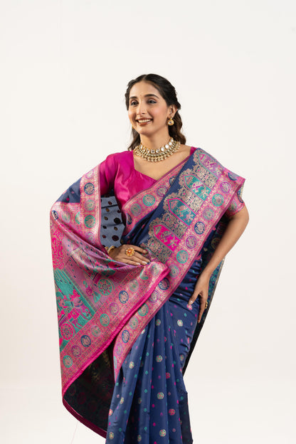 PURE SOFT PASHMINA SILK SAREE - ROYAL BLUE