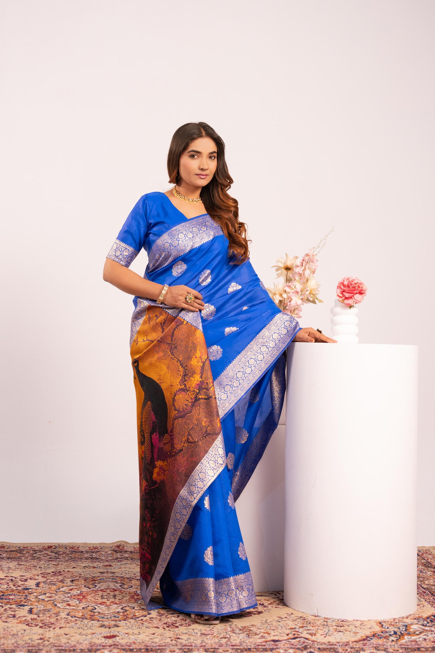 Handloom Banarasi Paithani Silk Saree with Artistic Peacock Pallu - ROYAL BLUE