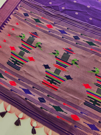 Khadi Raw Silk Saree with Traditional Woven Border & Multicolor Motifs -ROYEL BLUE