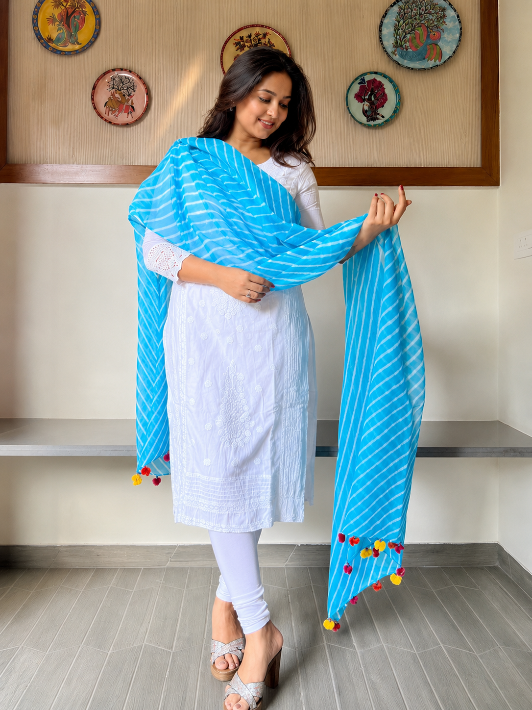 Classic Leheriya Pattern kota Cotton Dupatta-PINK
