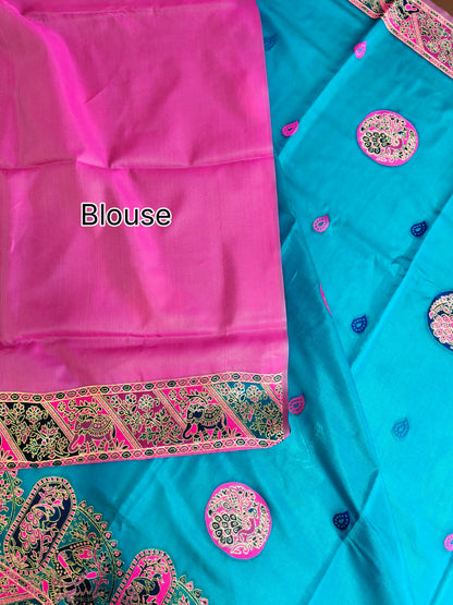 PURE SOFT RAJWADI PASHMINA SILK SAREE - SKY BLUE