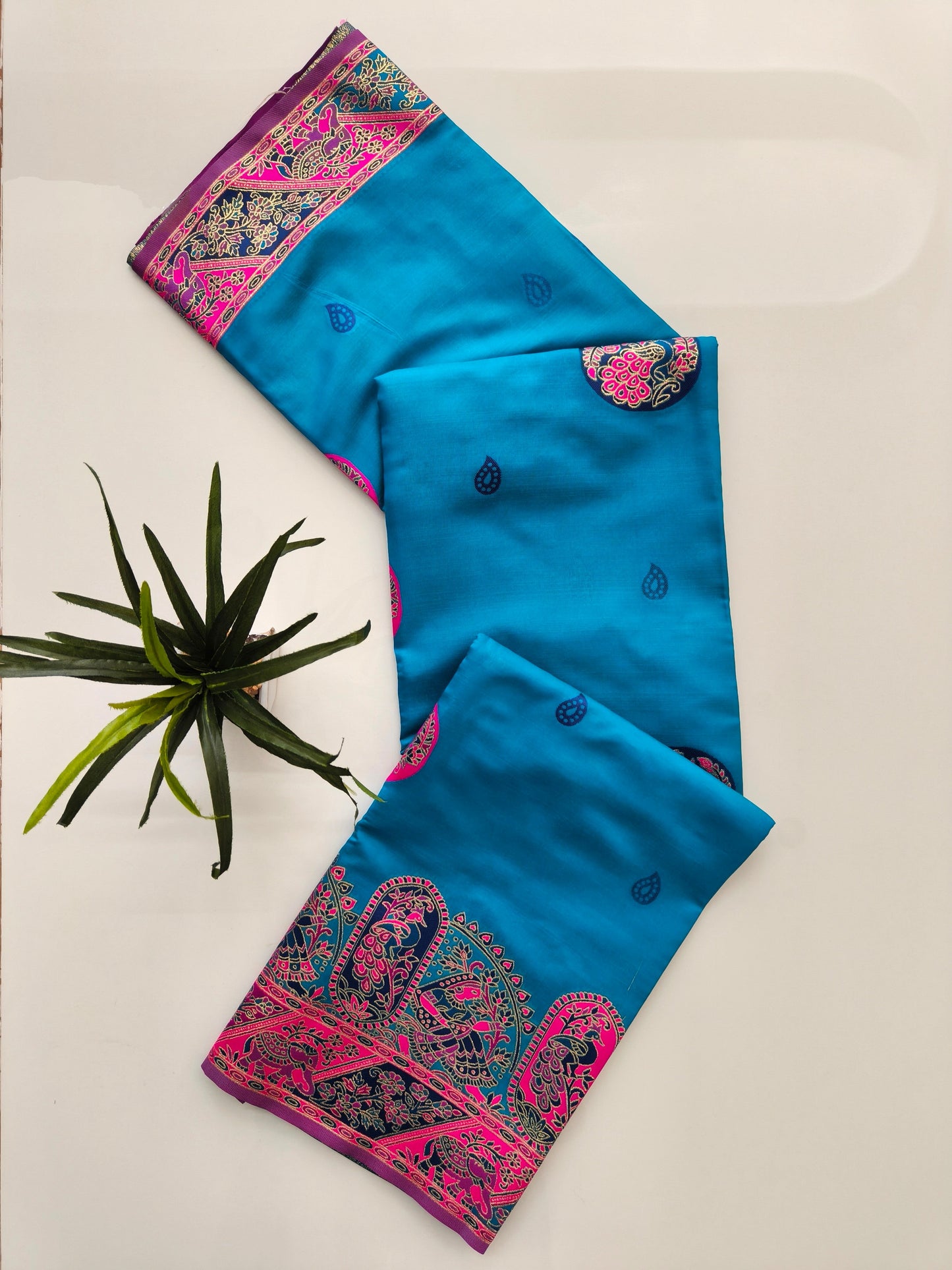 PURE SOFT RAJWADI PASHMINA SILK SAREE - SKY BLUE