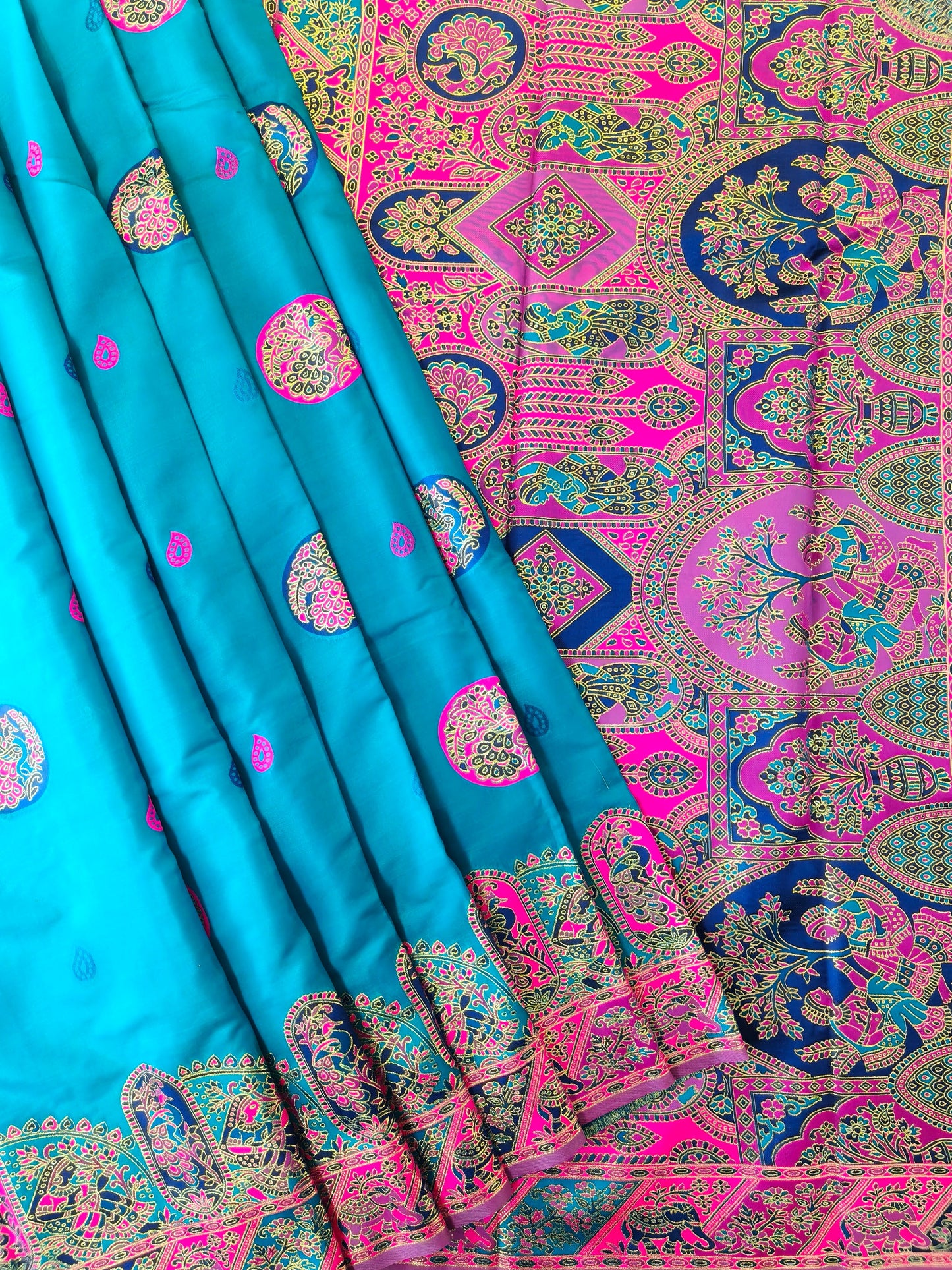 PURE SOFT RAJWADI PASHMINA SILK SAREE - SKY BLUE