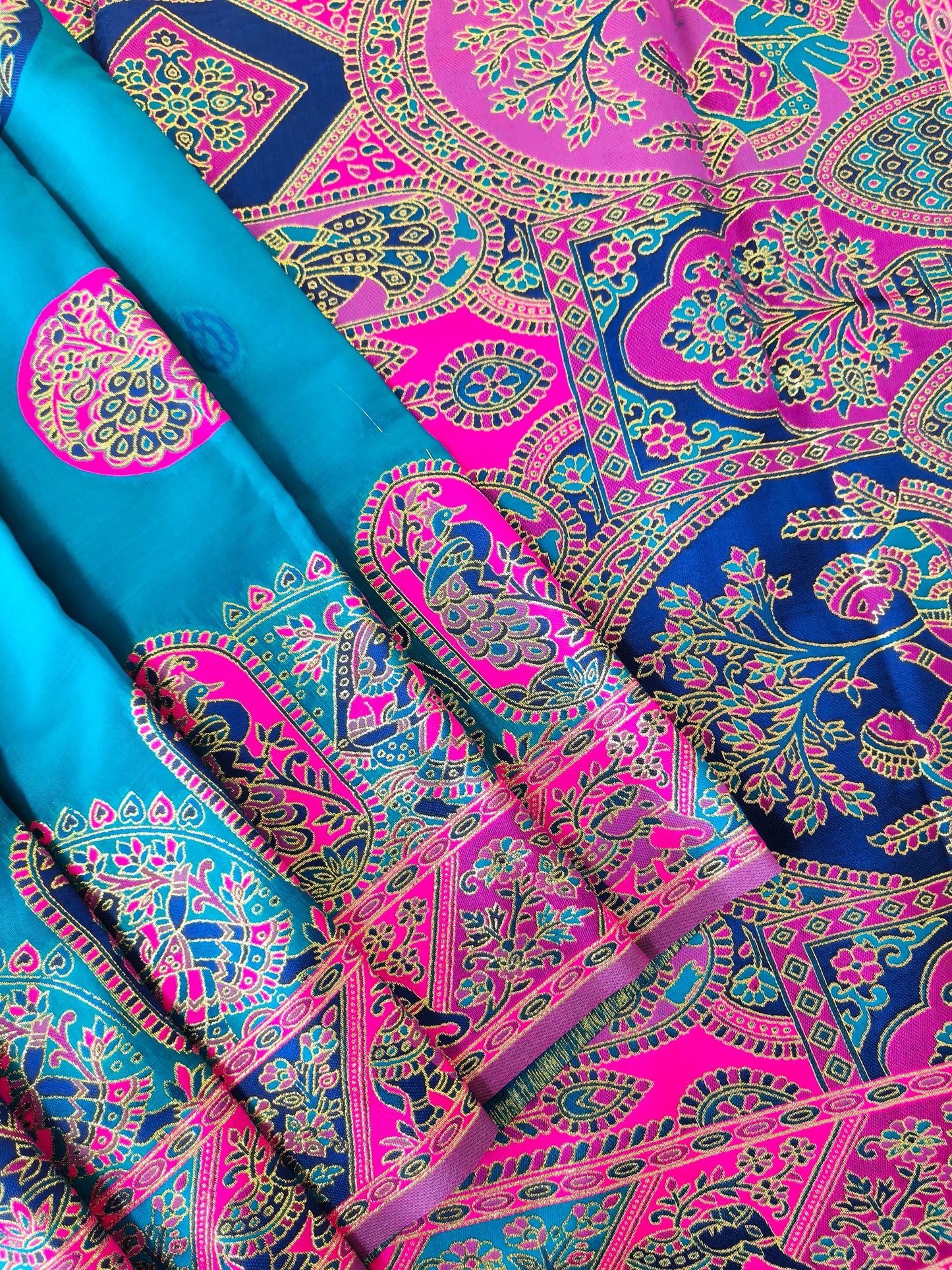 PURE SOFT RAJWADI PASHMINA SILK SAREE - SKY BLUE