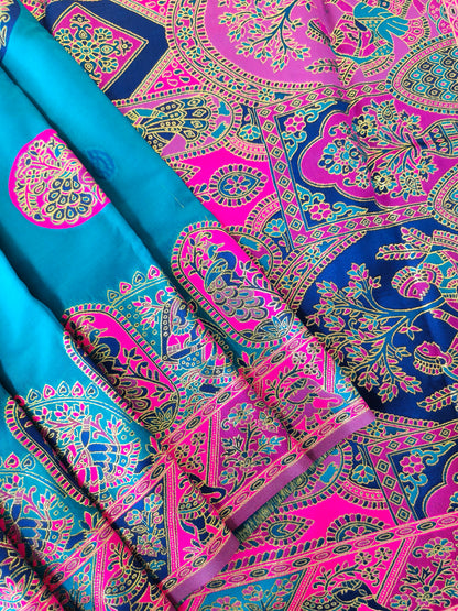 PURE SOFT RAJWADI PASHMINA SILK SAREE - SKY BLUE