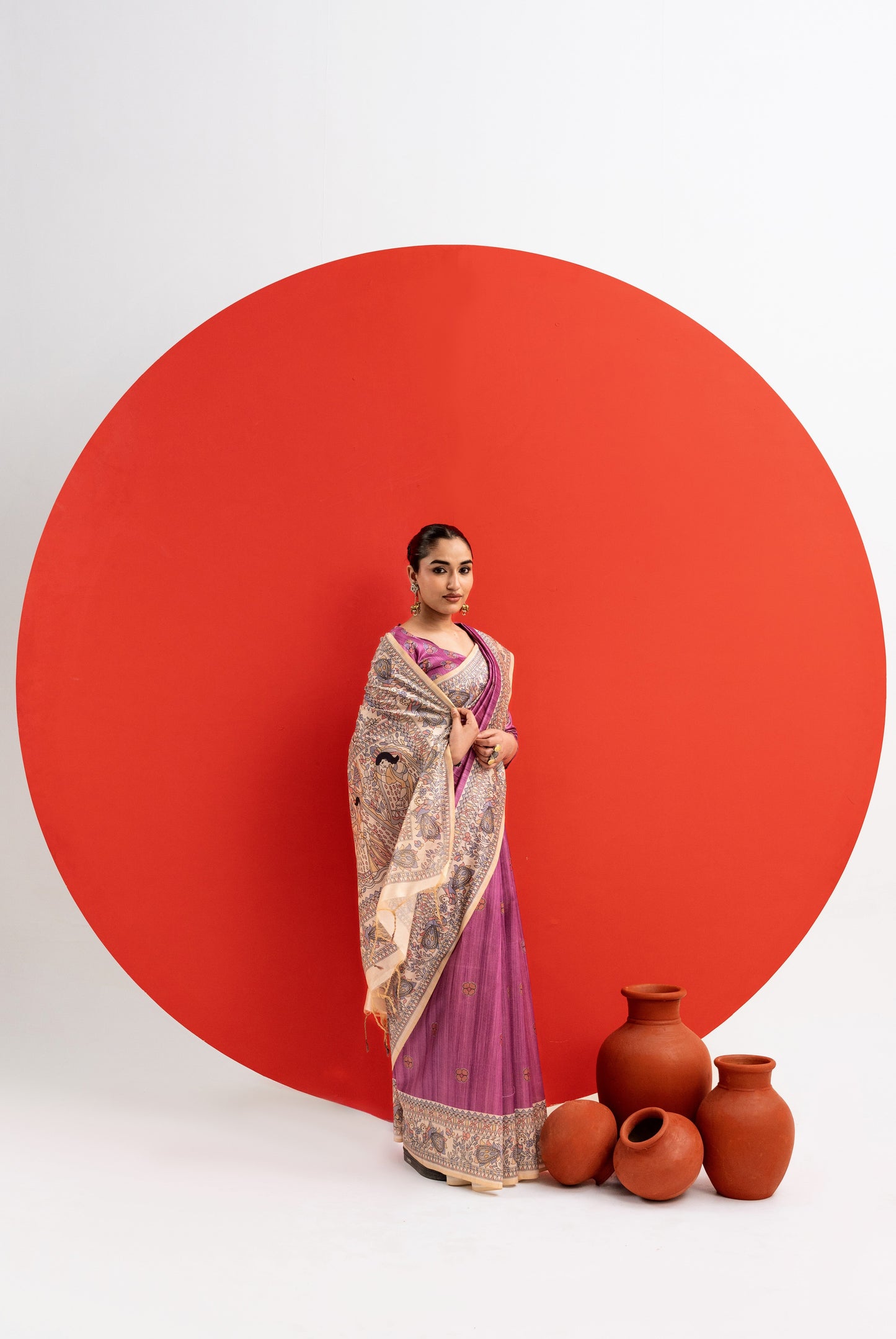 WINE - Tussar Silk Saree Madhubani Pallu