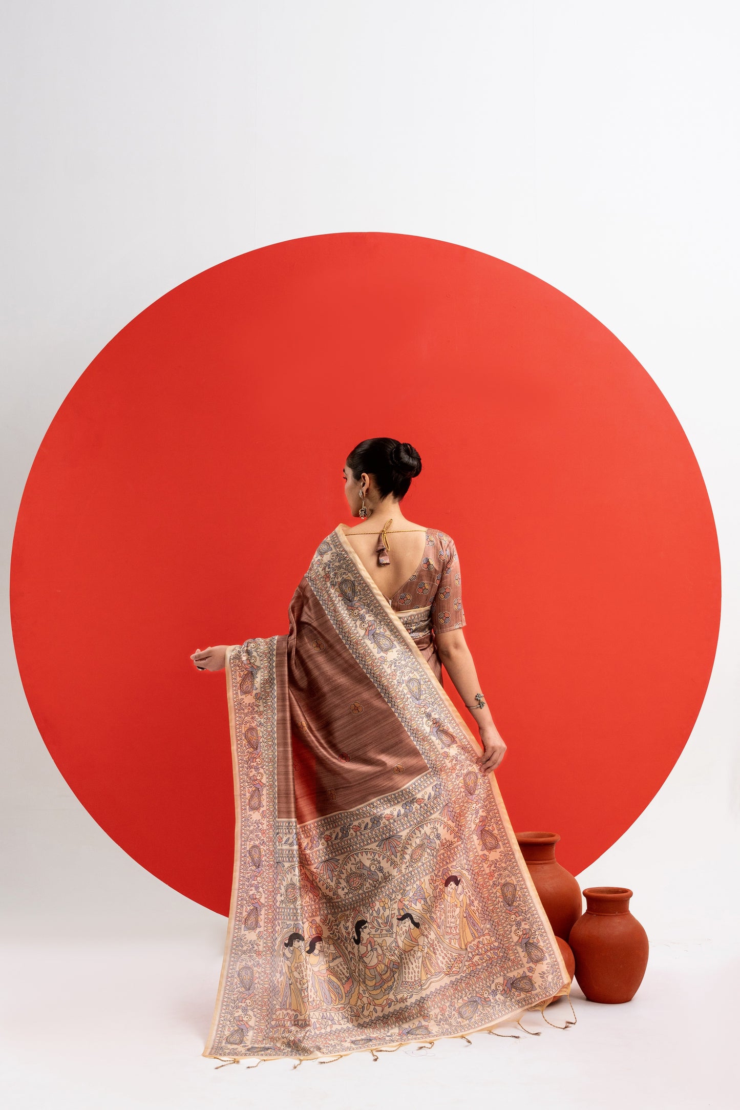 COFFEE - Tussar Silk Saree Madhubani Pallu