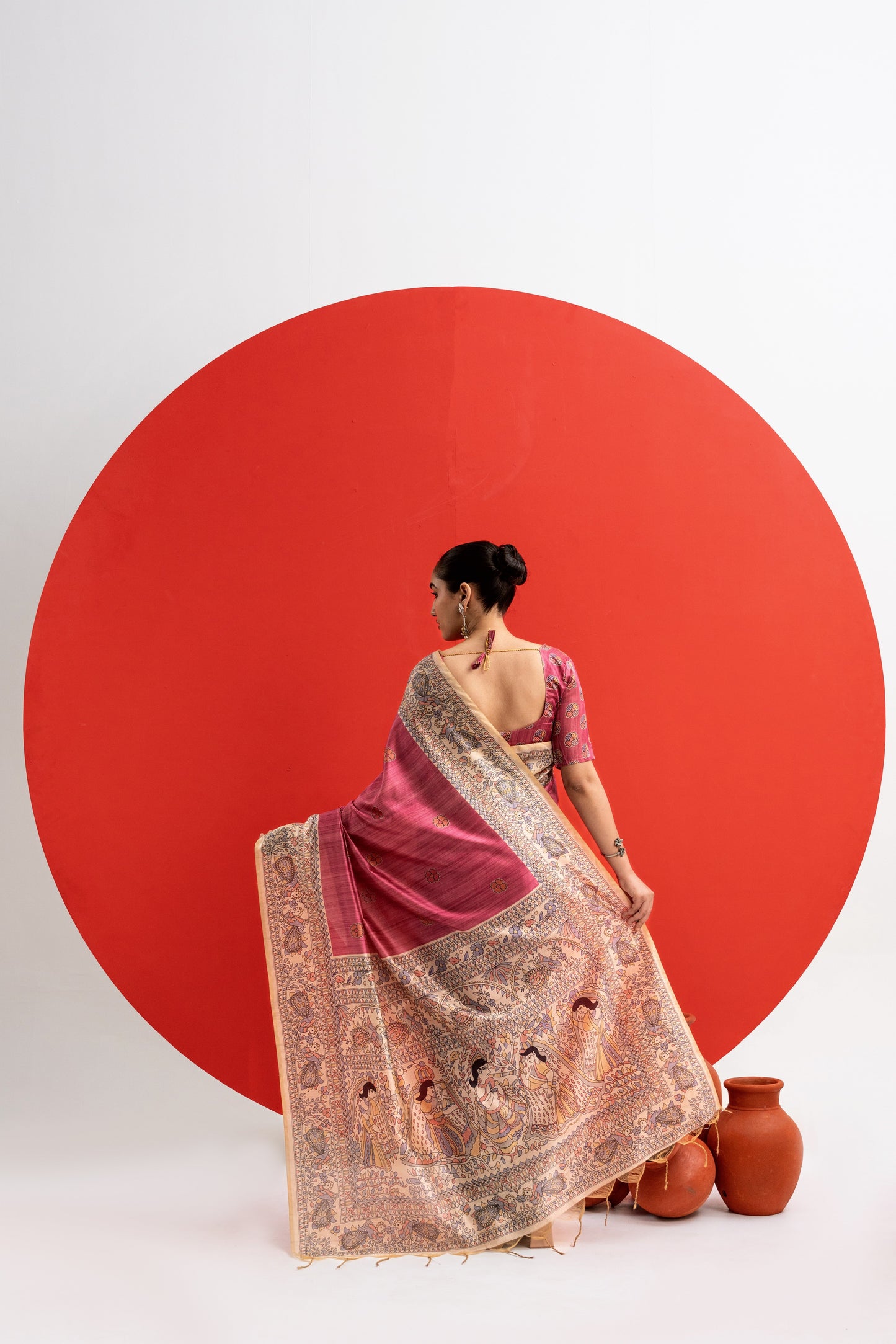 PINK - Tussar Silk Saree Madhubani Pallu