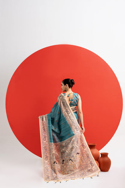 FIROZI - Tussar Silk Saree Madhubani Pallu