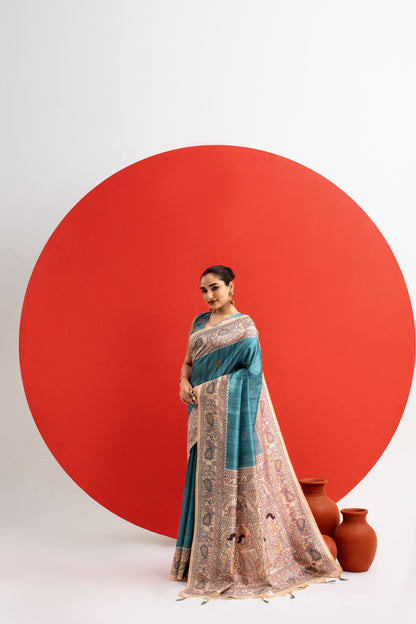 FIROZI - Tussar Silk Saree Madhubani Pallu