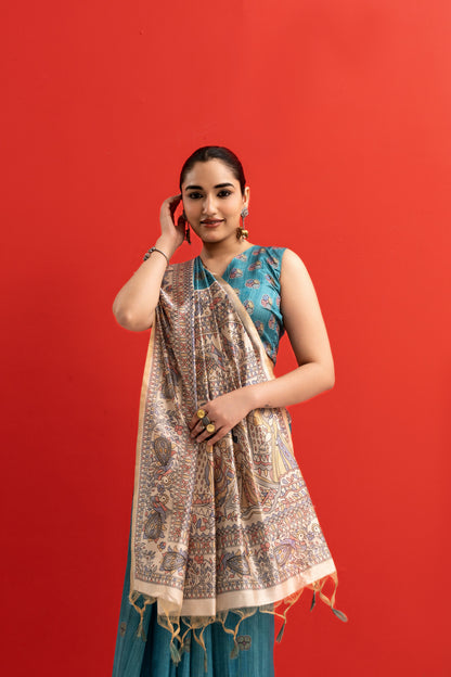 FIROZI - Tussar Silk Saree Madhubani Pallu