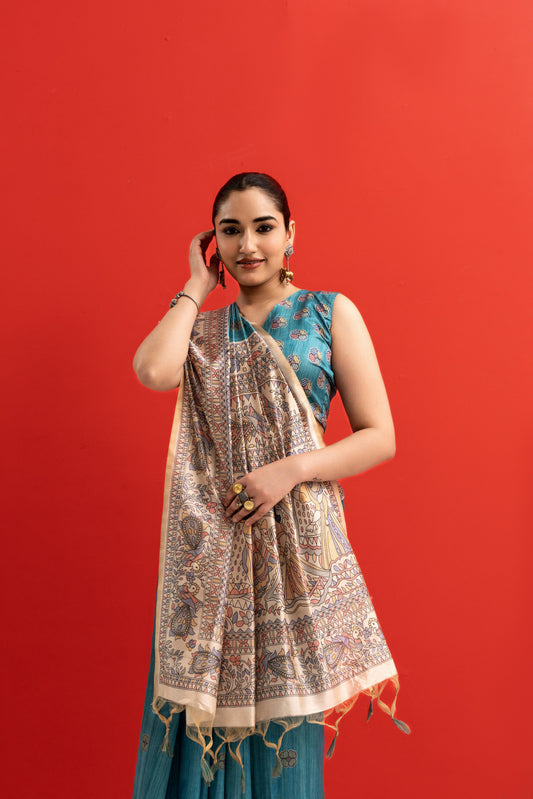FIROZI - Tussar Silk Saree Madhubani Pallu