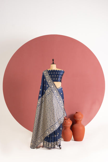 Handloom raw silk saree 101 - BLUE